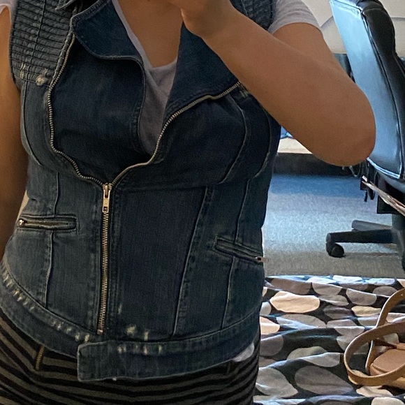 Guess Moto Jean Vest Motorcycle Blue Denim Jacket Vintage Kawaii Y2K Coat Biker - Picture 11 of 13